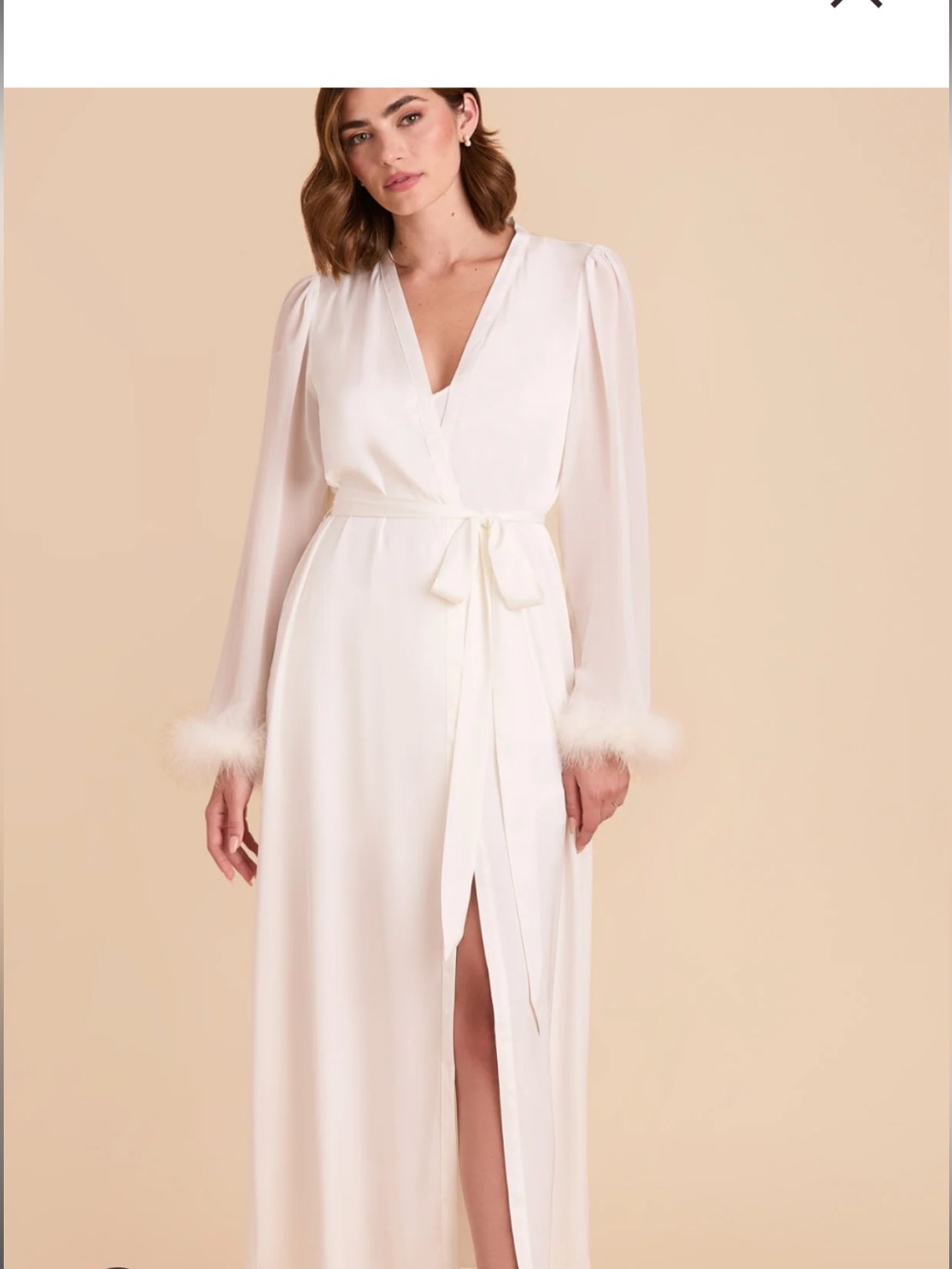 Birdy Grey Ivory Chiffon Robe with feathered Cuffs size 1X/3X NWT